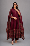 Maroon Printed Anarkali Suit Set with Dupatta