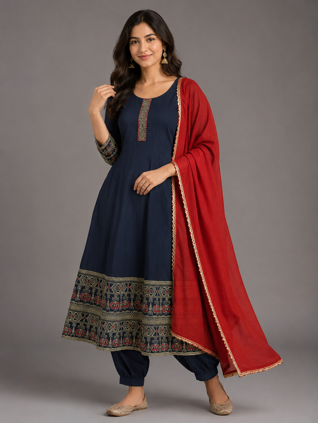 Anarkali Kurta Set with Red Dupatta