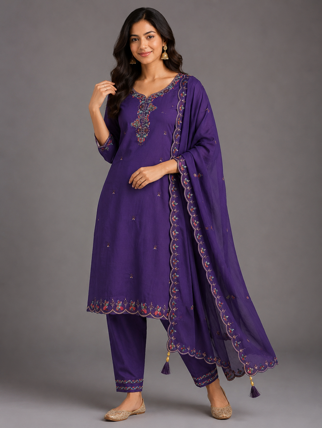 Embroidered Kurta Palazzo Set with Dupatta
