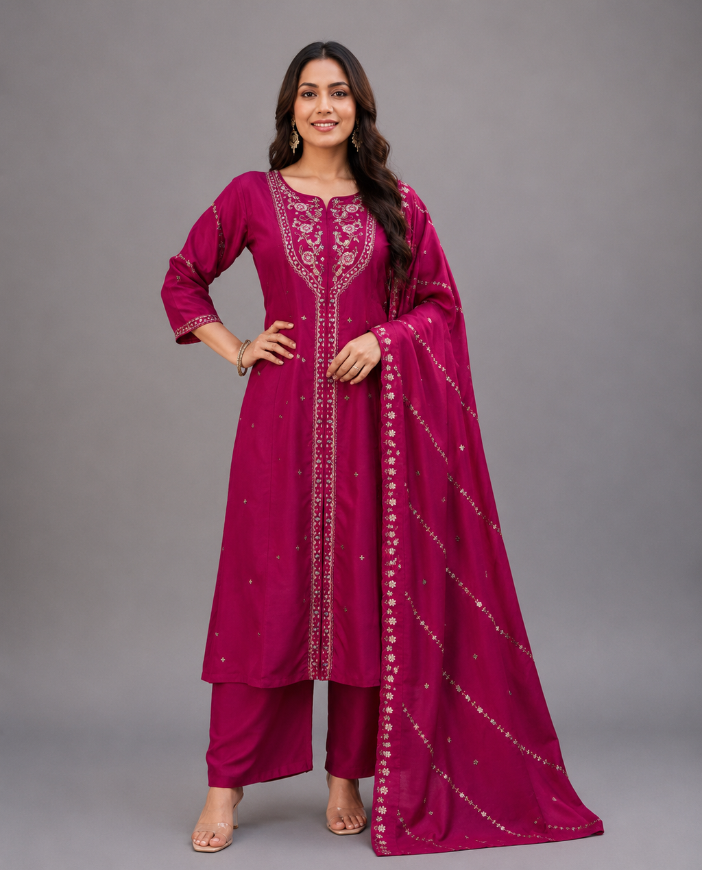 Silk Kurta Palazzo Set with Dupatta