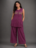 Purple Sleeveless Embroidered Co-ord Set