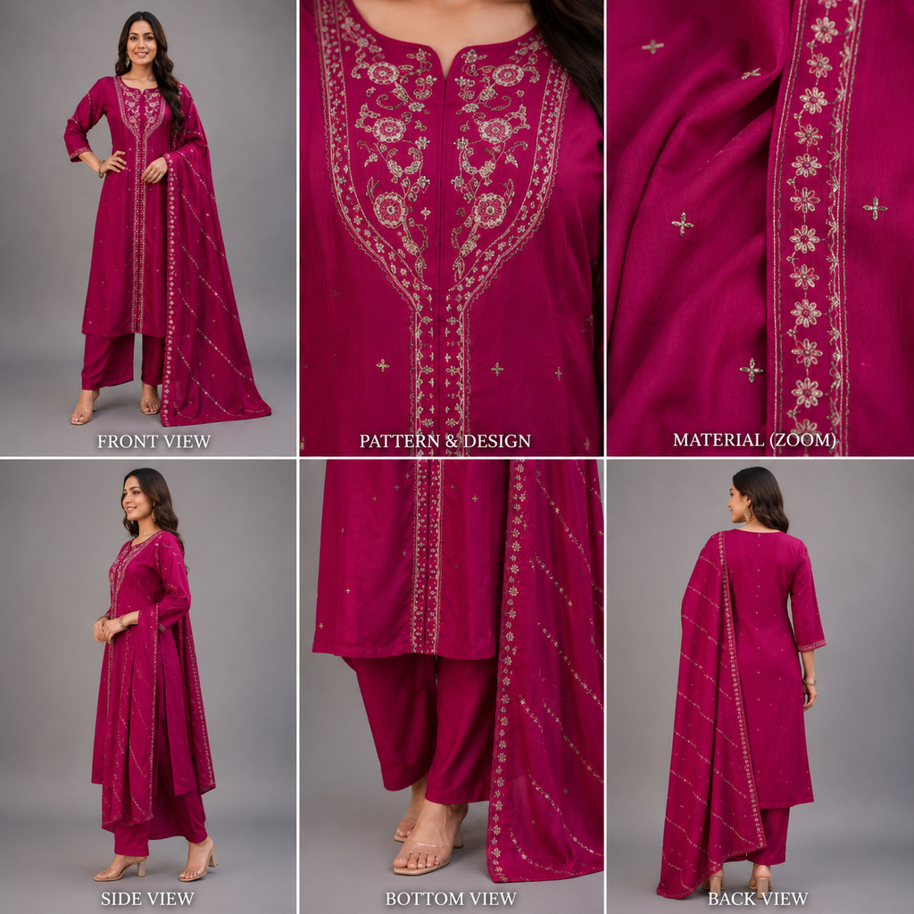 Silk Kurta Palazzo Set with Dupatta