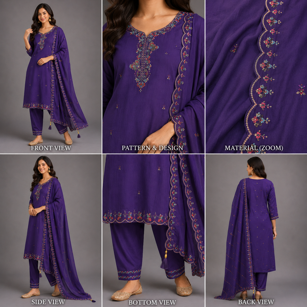 Embroidered Kurta Palazzo Set with Dupatta