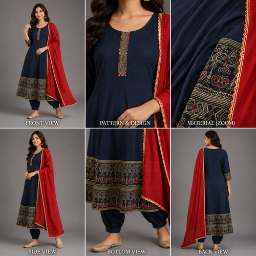 Anarkali Kurta Set with Red Dupatta