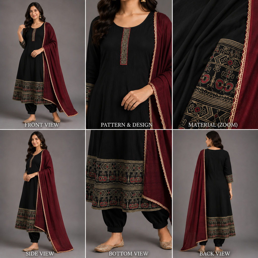 Anarkali Kurta Set with Maroon Dupatta
