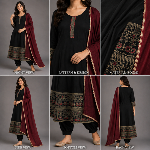 Anarkali Kurta Set with Maroon Dupatta